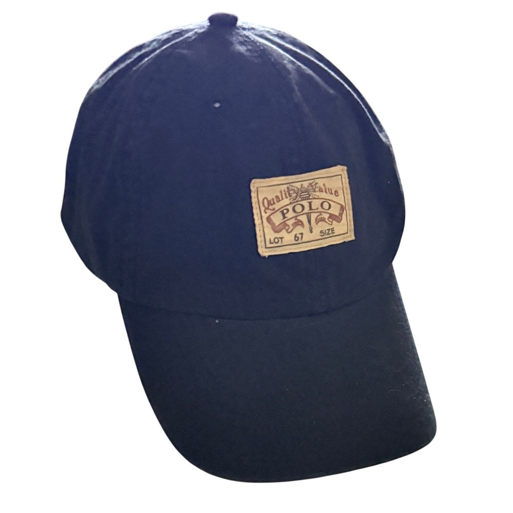Polo Ralph Lauren Cap Navy Blue Lot 67 Patch Leather Adjustable Strapback Hat